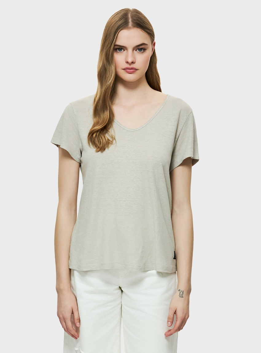 Dirty Laundry V-Neck Linen Blend T-Shirt - Sand