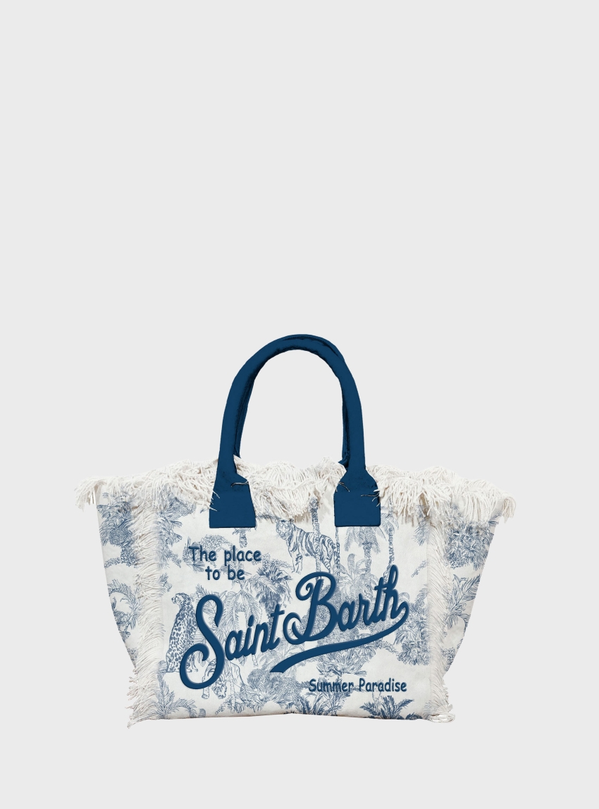 MC2 Saint Barth Canvas Vanity mini bag with blue toile de Jouy print - Blue