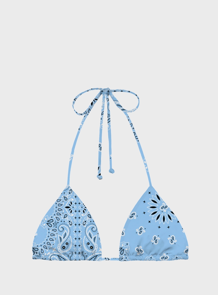 MC2 Saint Barth Leah triangle bikini top with bandana print - Light Blue