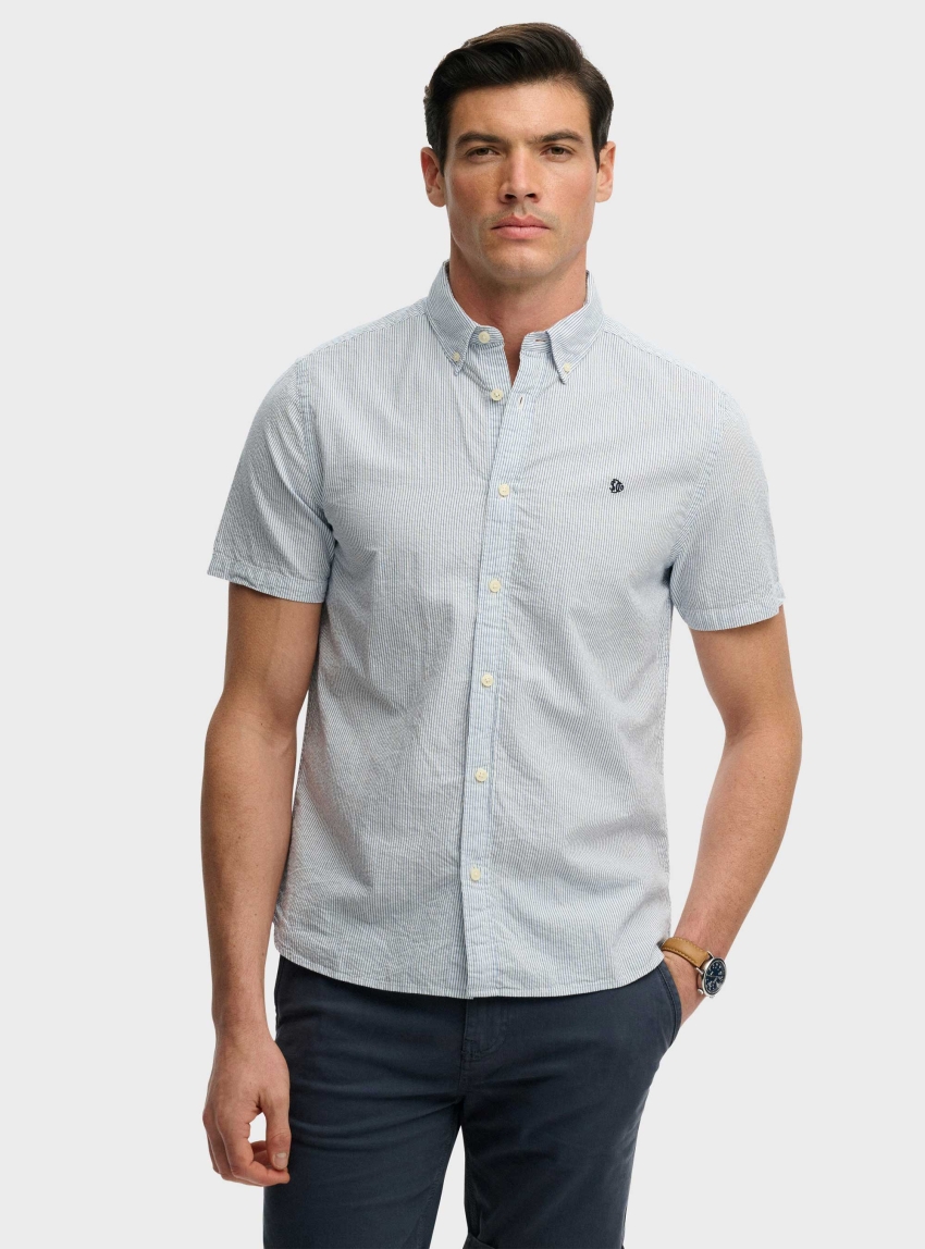 Superdry Classic Seersucker Short Sleeve Shirt - Light Blue