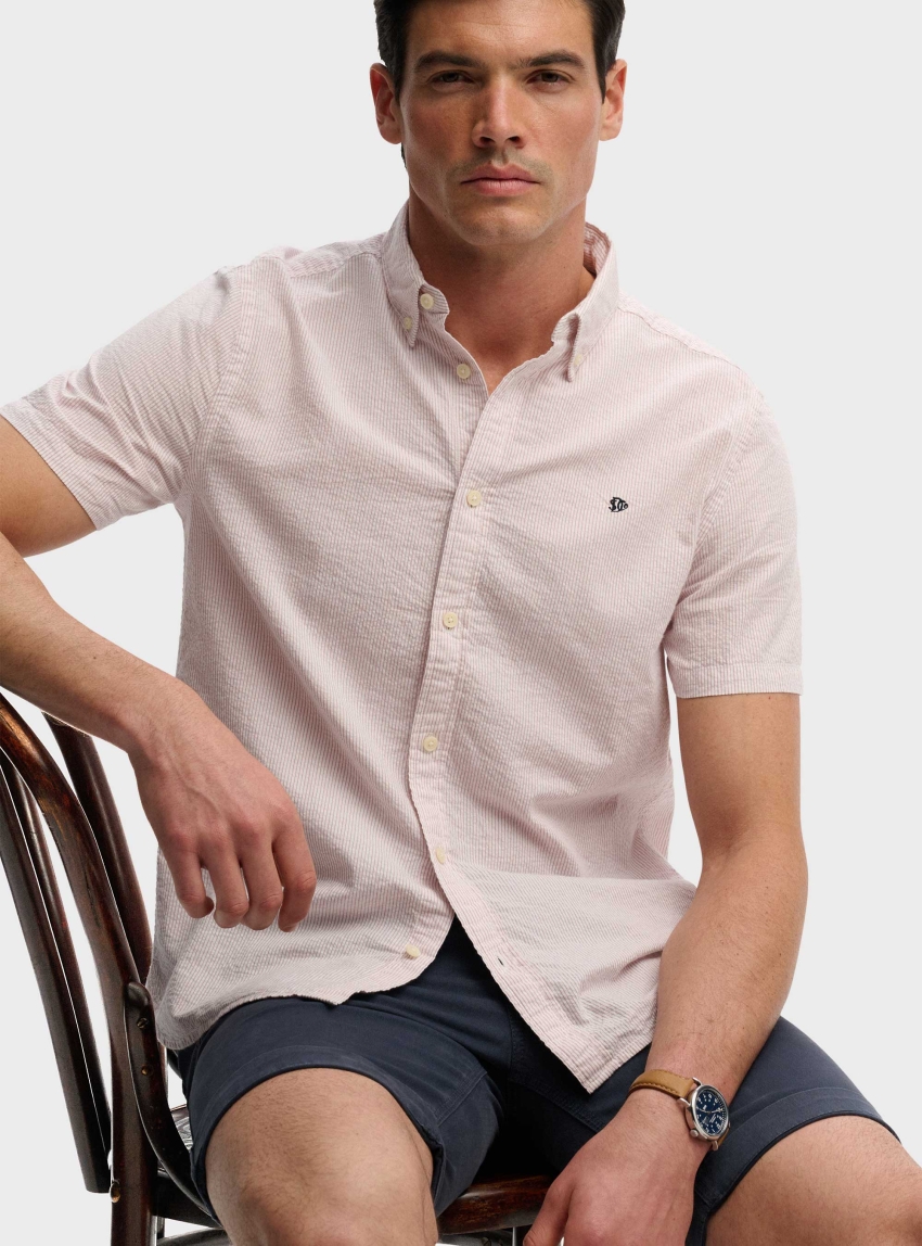 Superdry Classic Seersucker Short Sleeve Shirt - Pale Pink