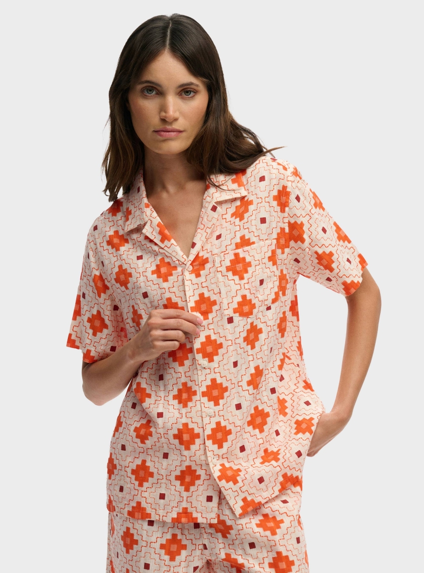Superdry Beach Printed Short Sleeve Shirt - Orange