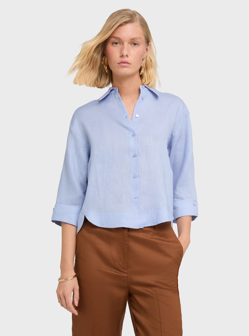 Motivi Boxy linen shirt - Light Blue