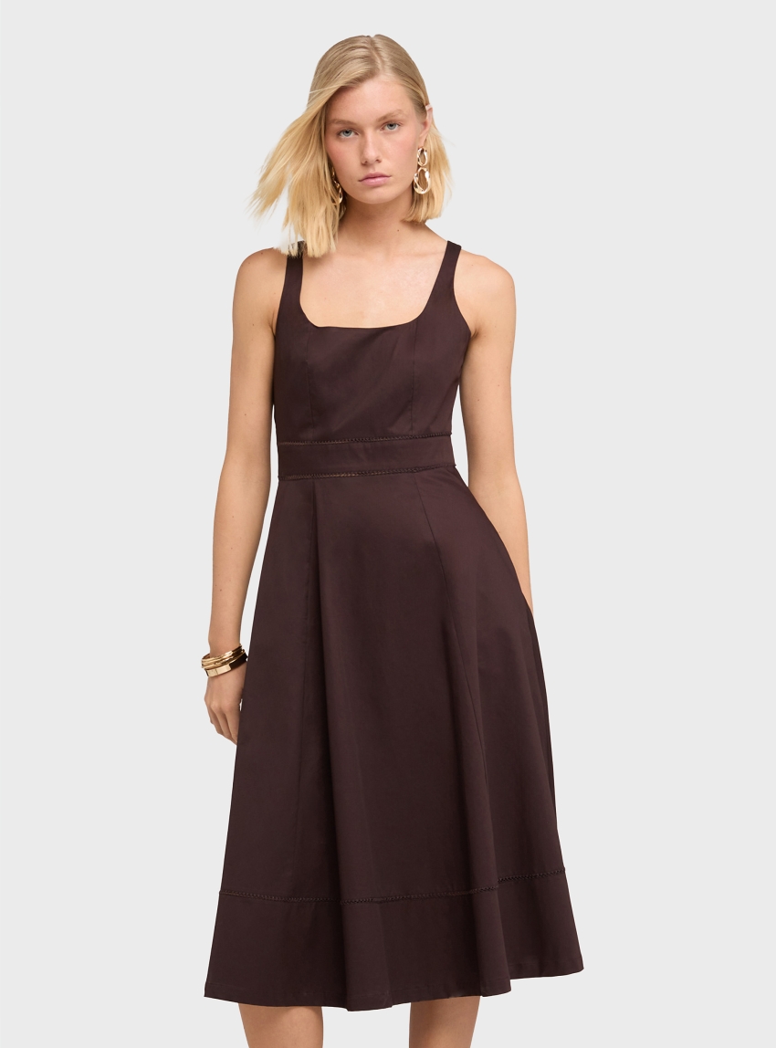 Motivi Flare dress in poplin with ajouré - Brown