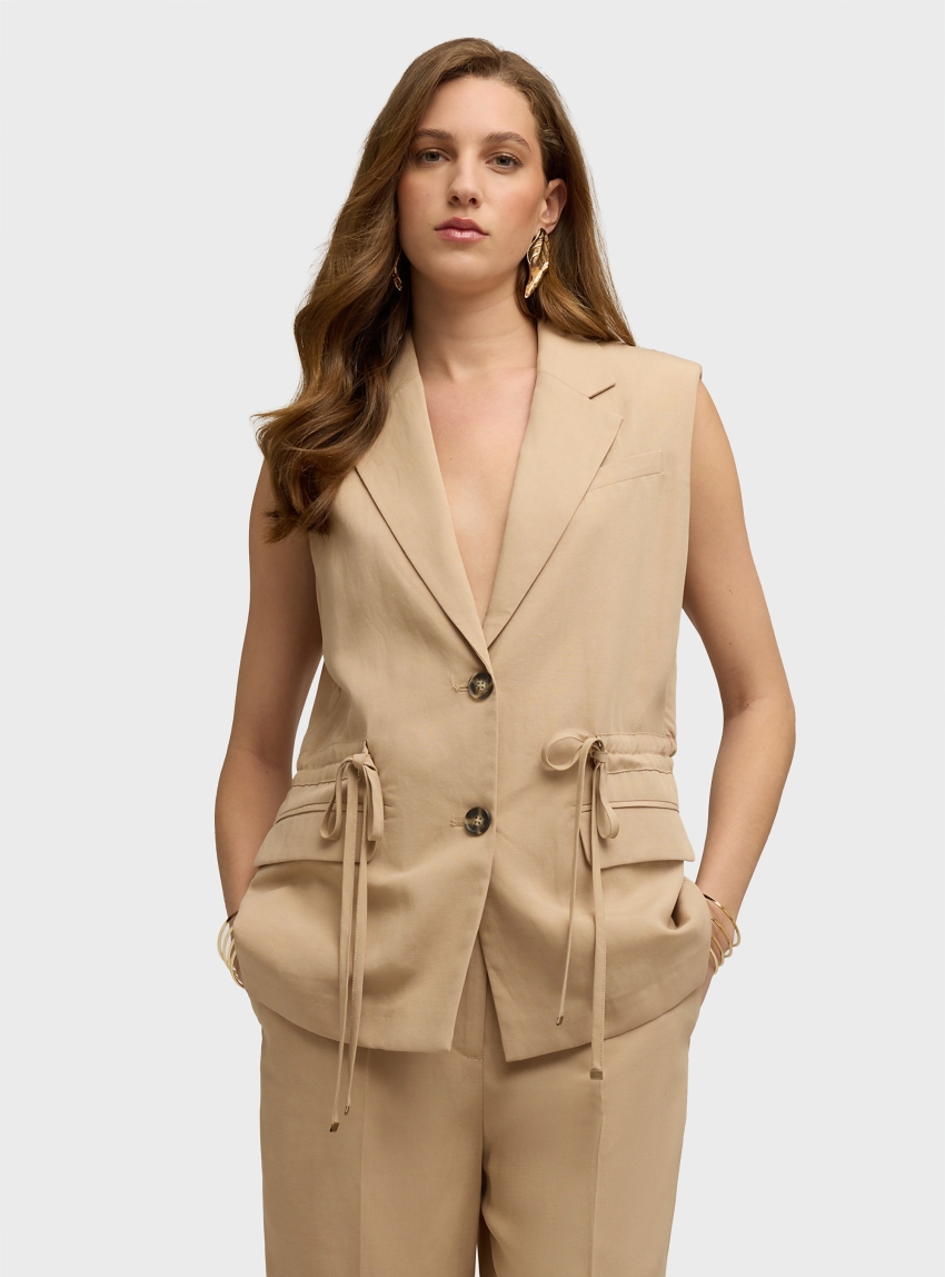 Motivi Drawstring vest in lyocell blend - Beige
