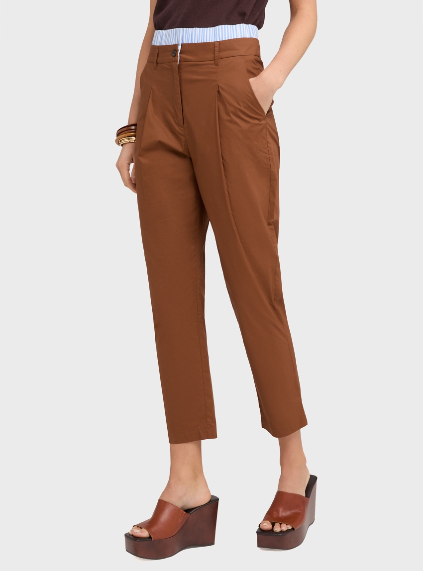 Motivi Carrot pants in cotton canvas - Rust