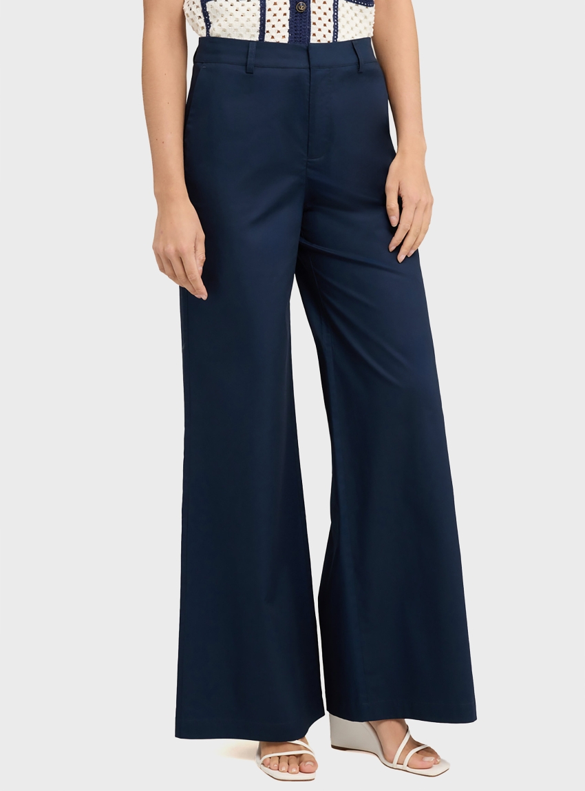 Motivi Wide-leg trousers in cotton twill - Blue