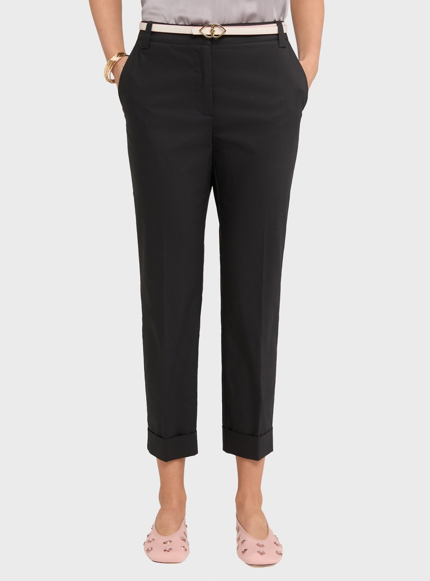 Motivi Cropped cotton blend trousers - Black