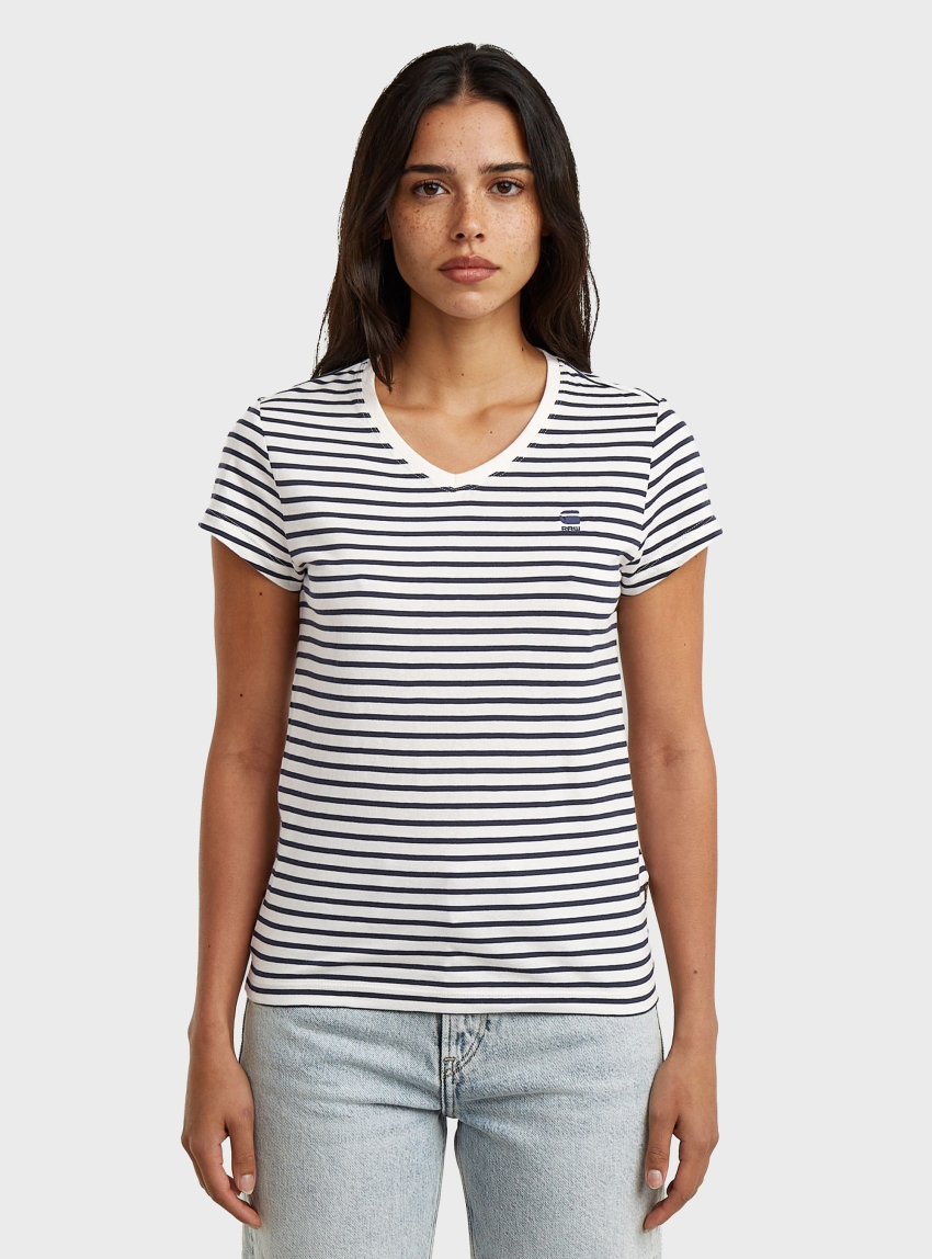 G-Star Stripe Eyben Slim V-Neck Top 2.0 - Cream