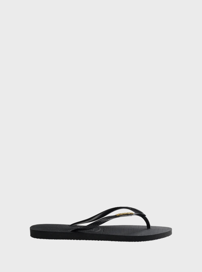 Havaianas Slim Logo Metallic Flip Flops - Black