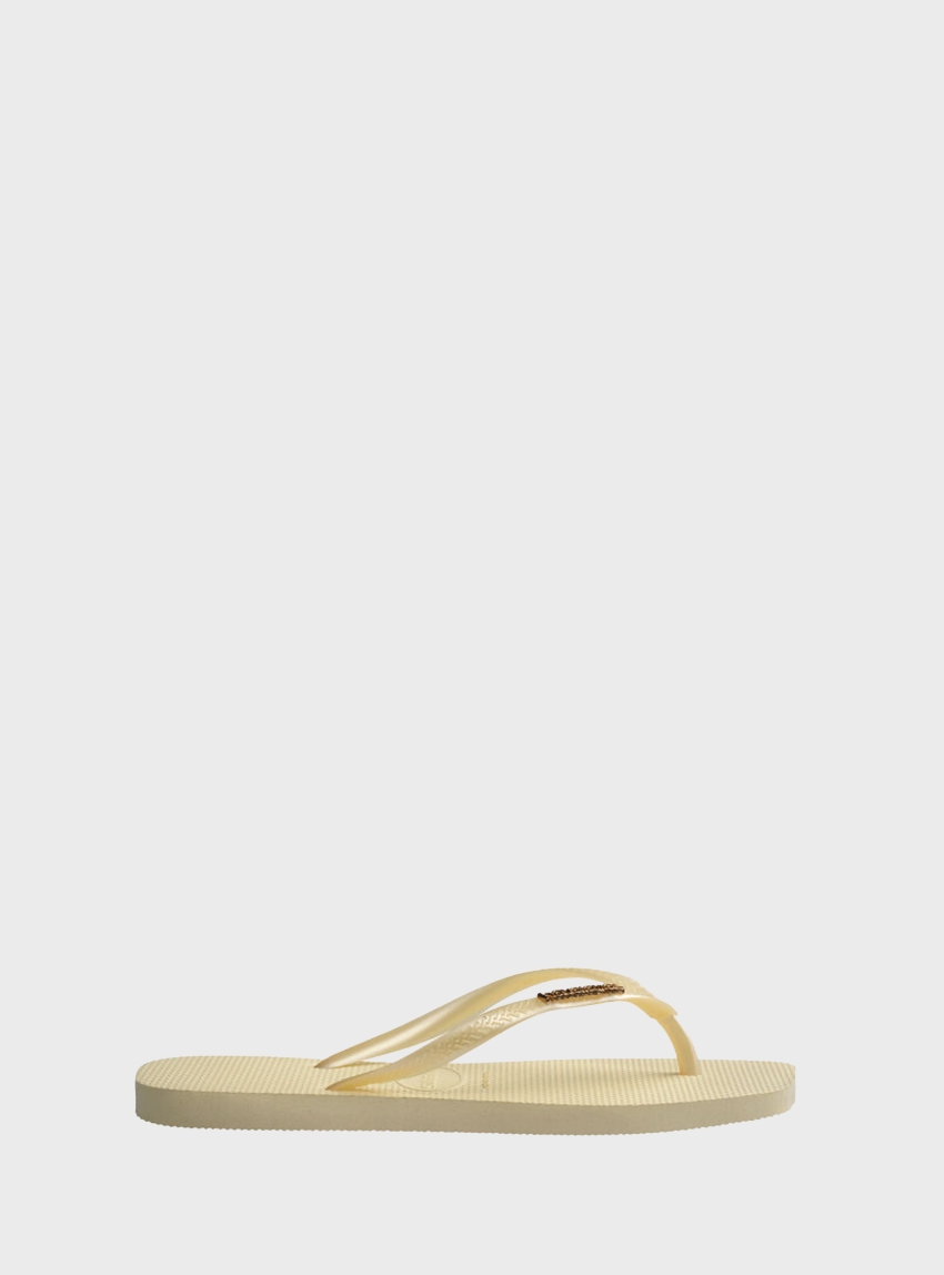 Havaianas Square Logo Metallic Flip Flops - Cream