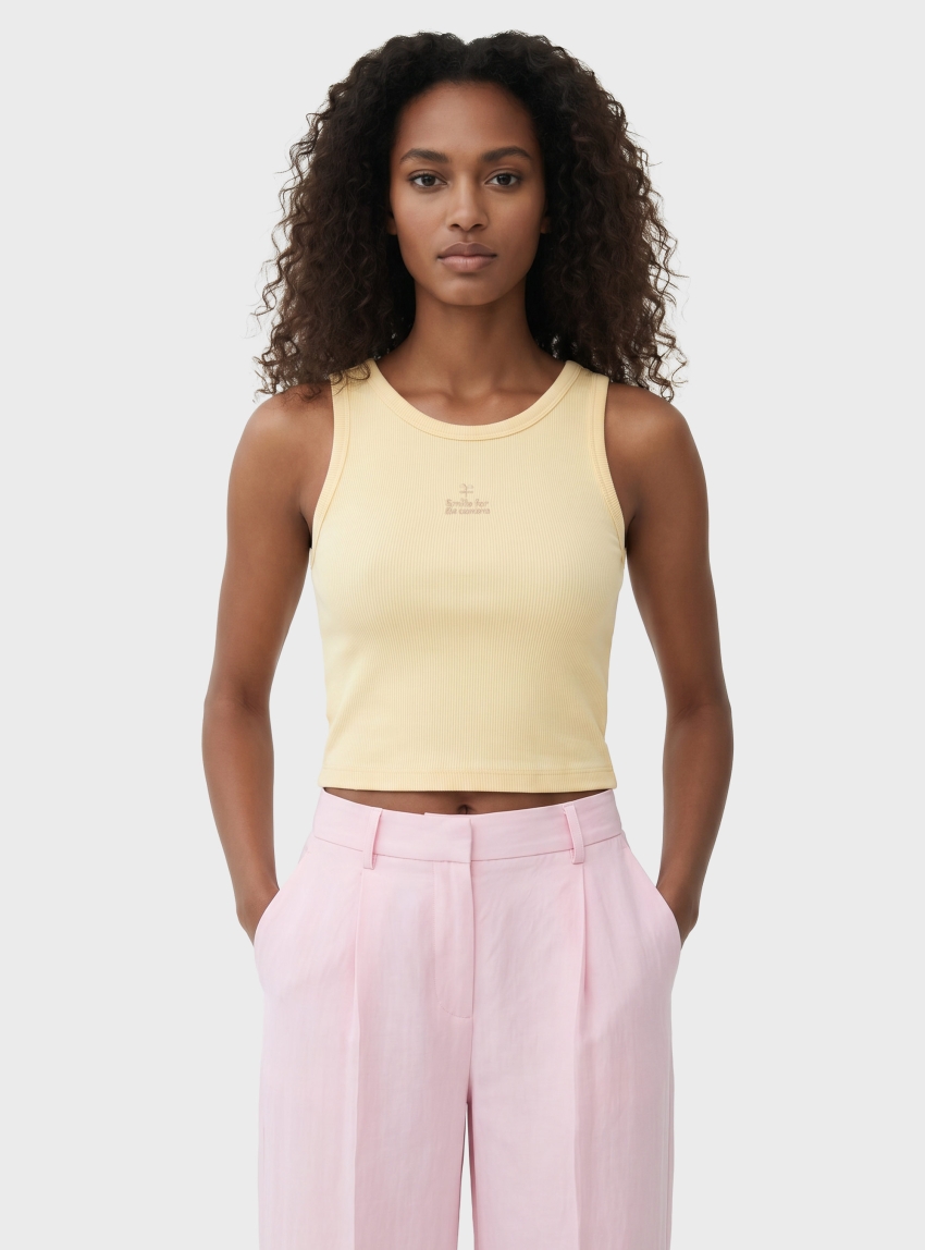 JJXX Fallon Embroidery Rib Top - Yellow