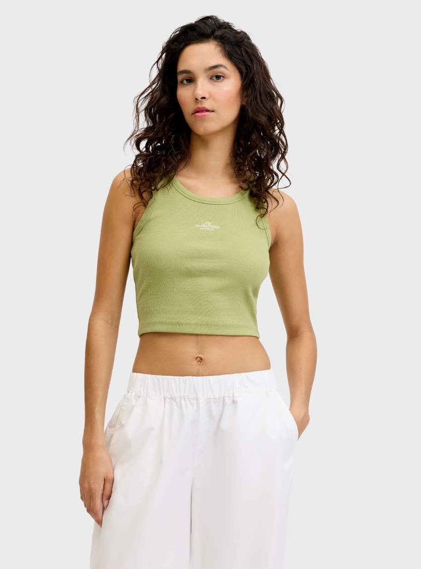 JJXX Fallon Embroidery Rib Top - Pale Green