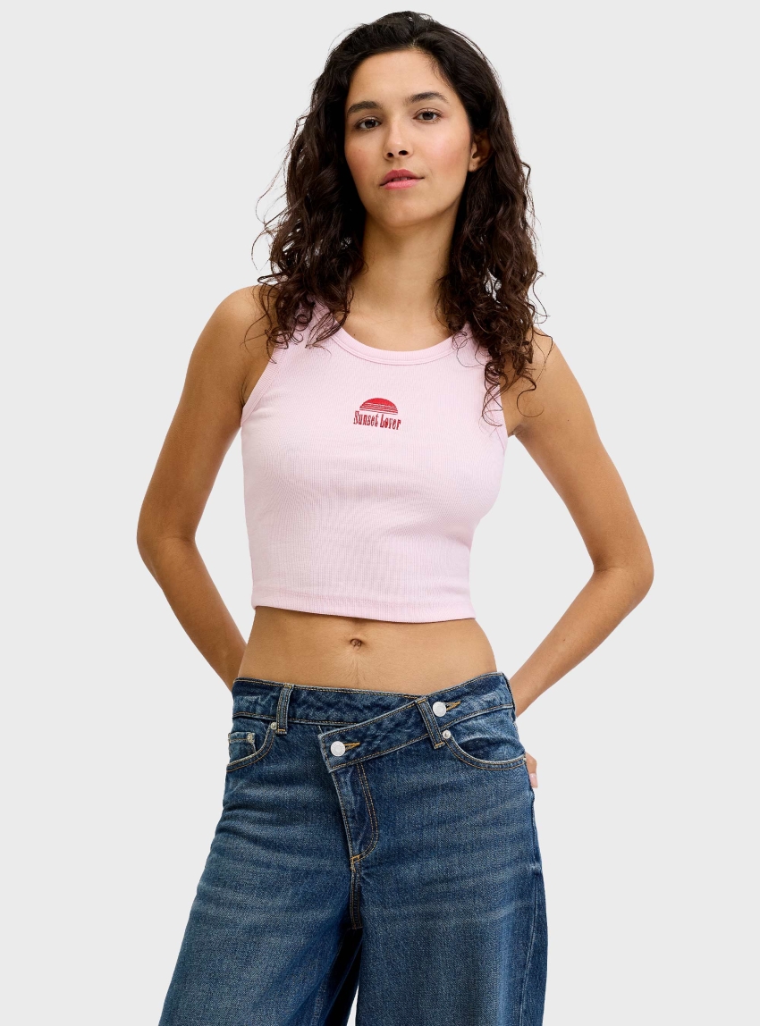 JJXX Fallon Embroidery Rib Top - Pink
