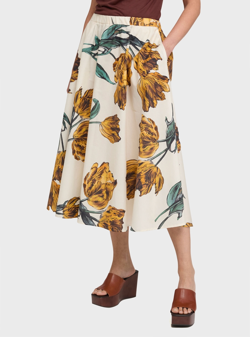Motivi Flared poplin skirt with print - Floral