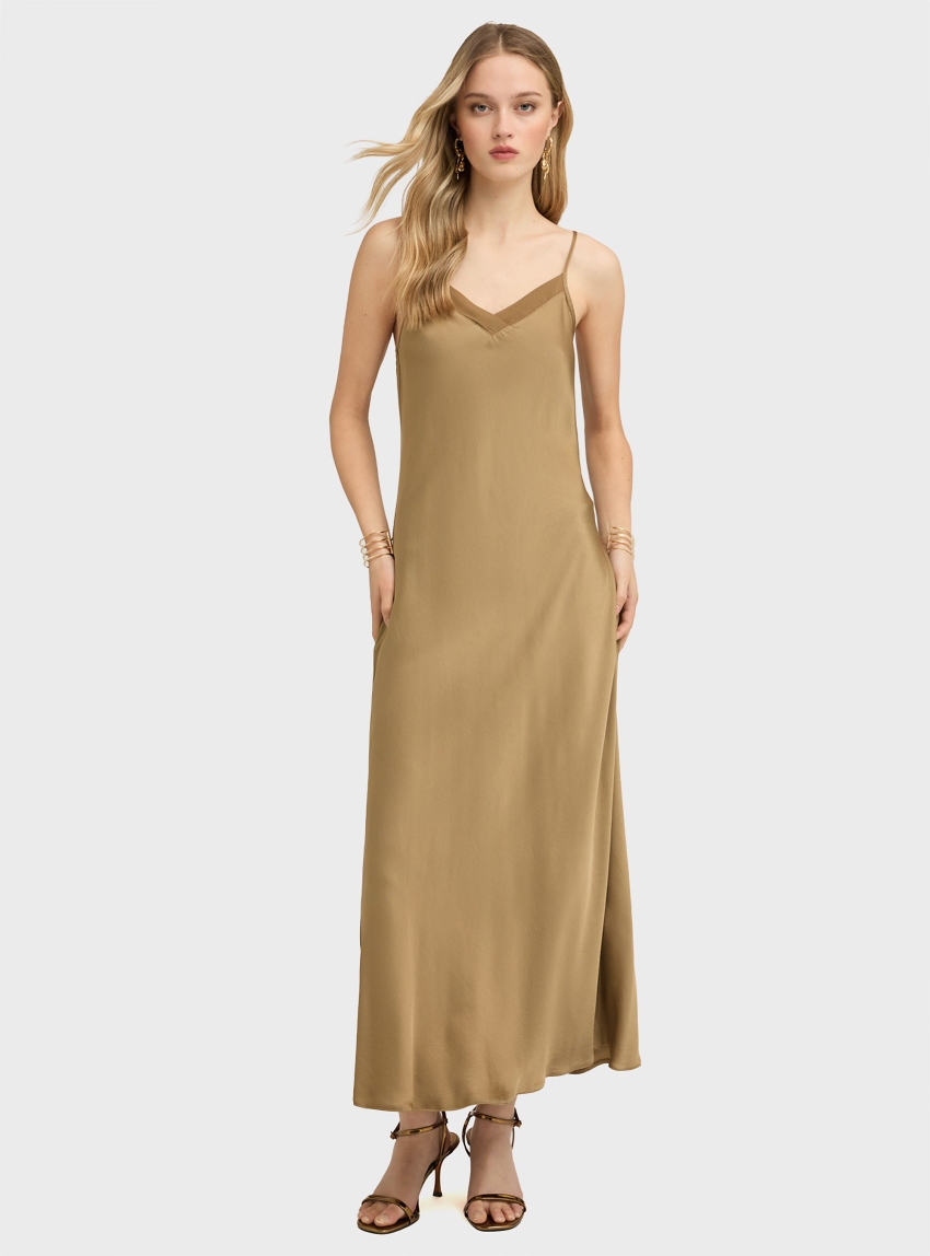 Motivi Long lingerie dress in satin - Olive