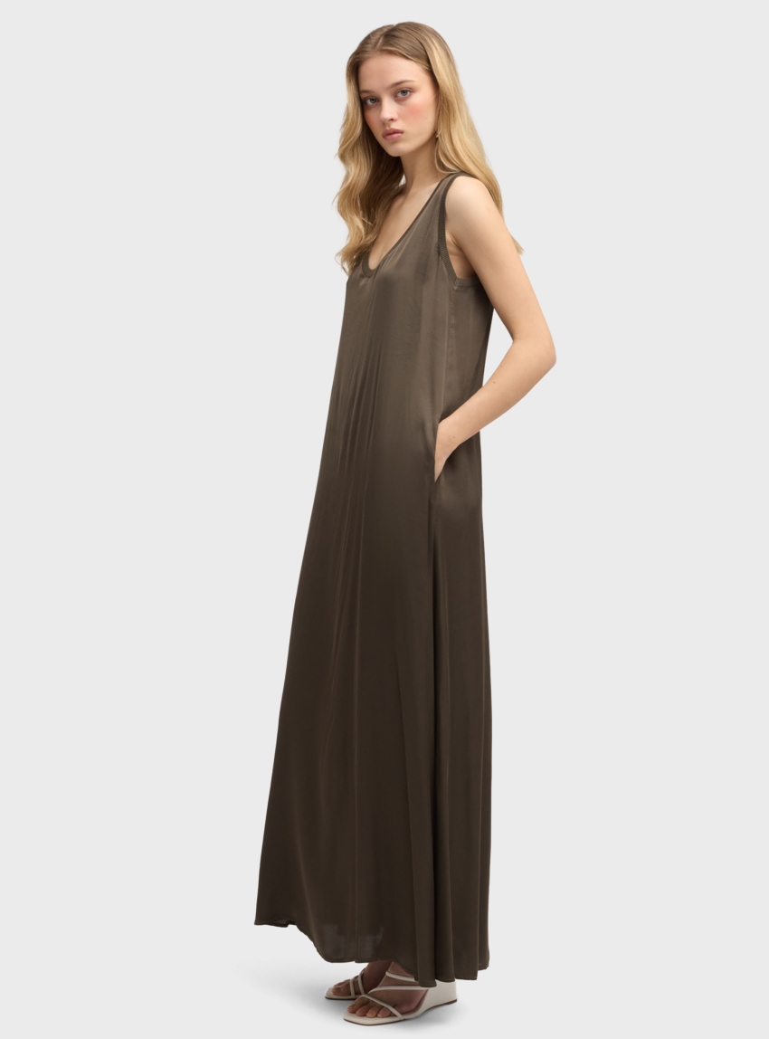 Motivi Long scoop-neck sleeveless dress - Brown