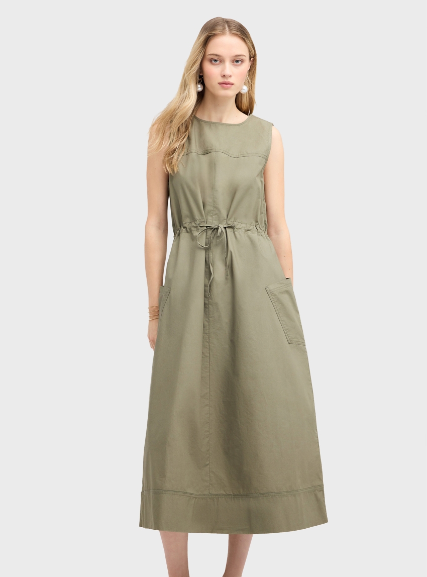 Motivi Drawstring dress in poplin - Olive
