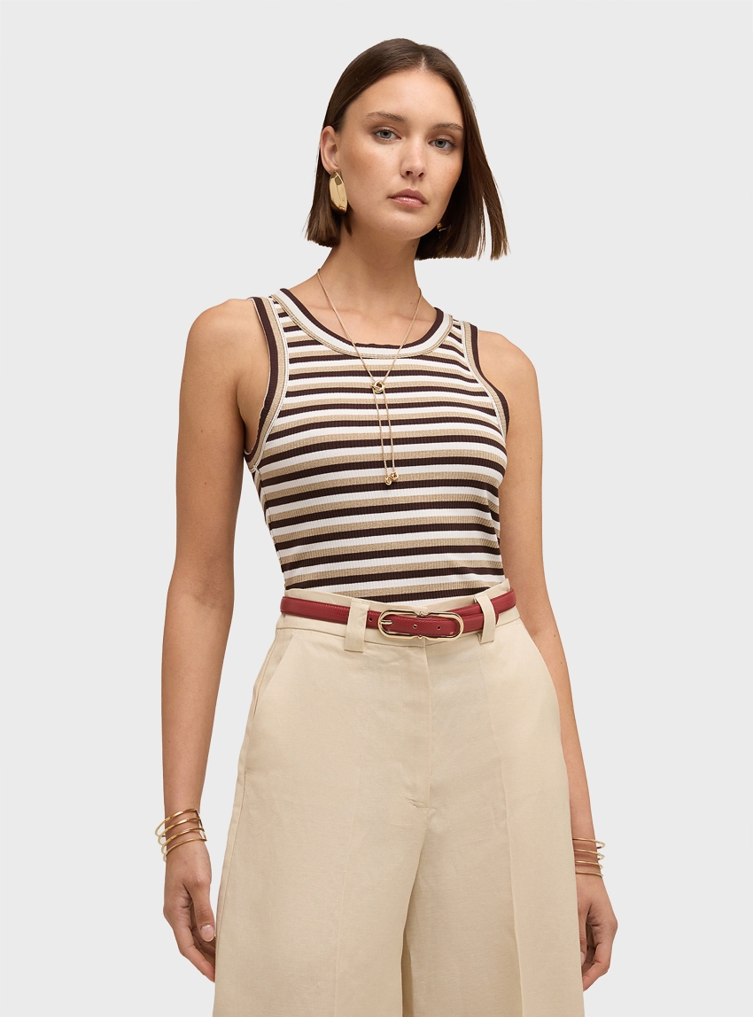 Motivi Striped viscose lurex blend top - Brown