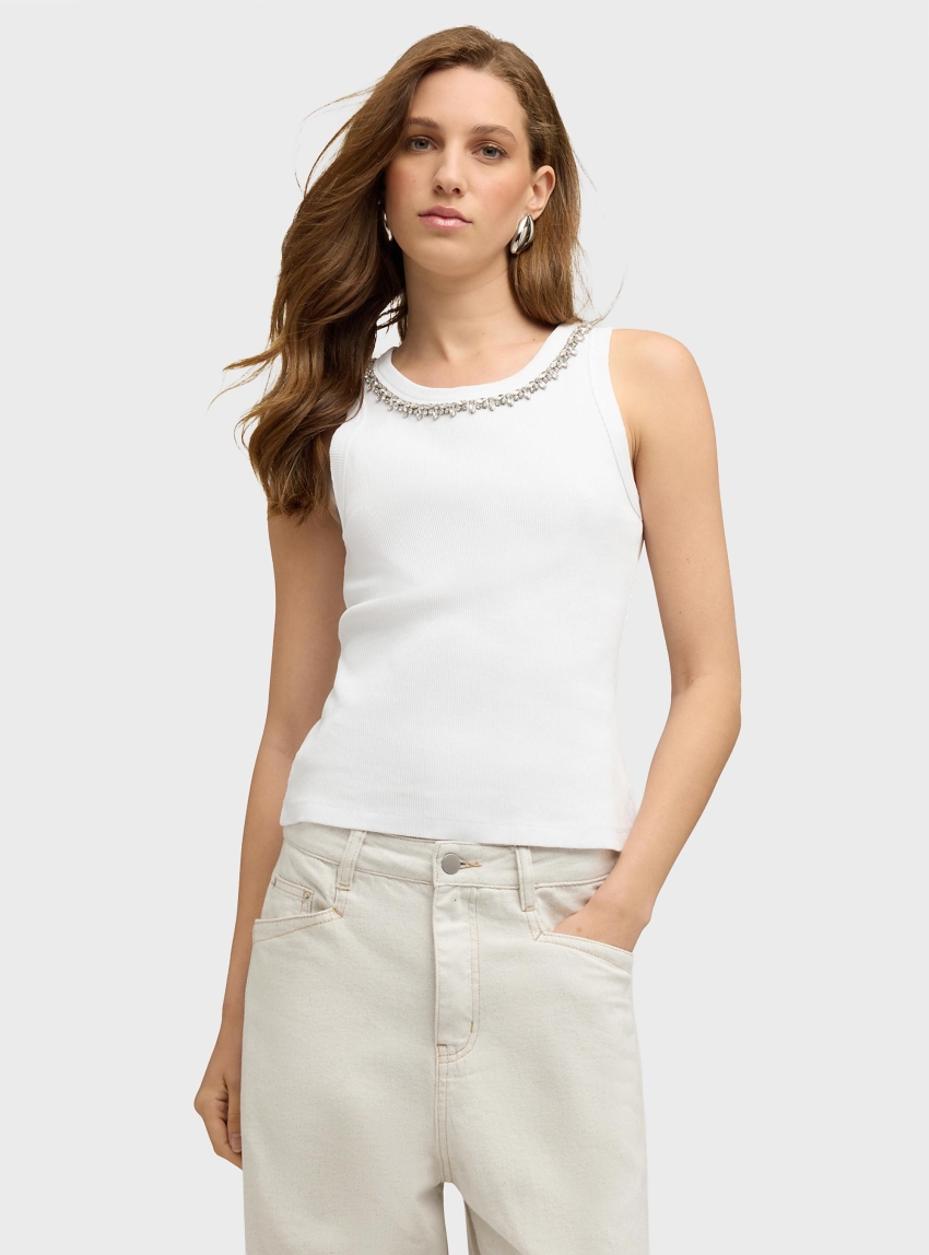 Motivi Top with rhinestones on the neckline - White