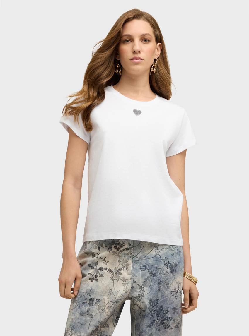 Motivi Jersey t-shirt with sequin heart - White