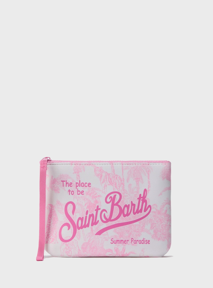 MC2 Saint Barth Aline Scuba Pouch With Pink Toile De Jouy Print - Pink