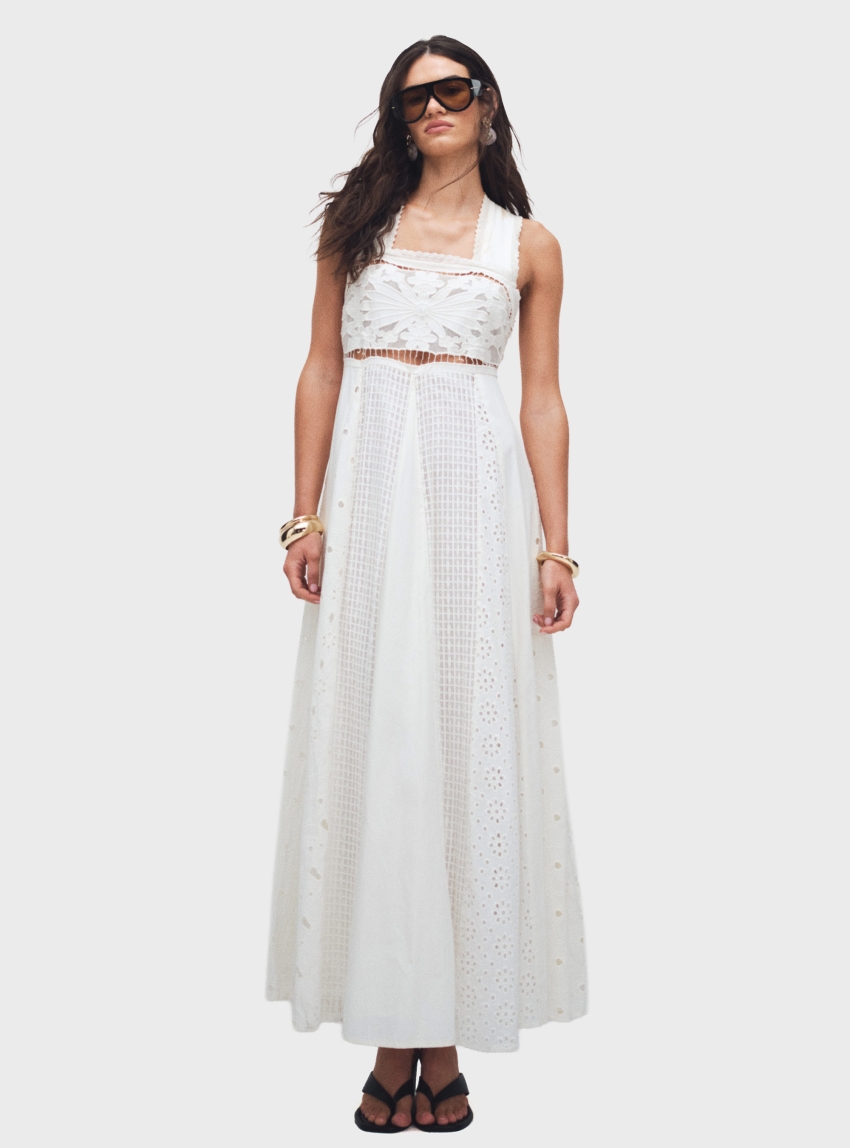 Topshop Milla Broderie Maxi Dress - White