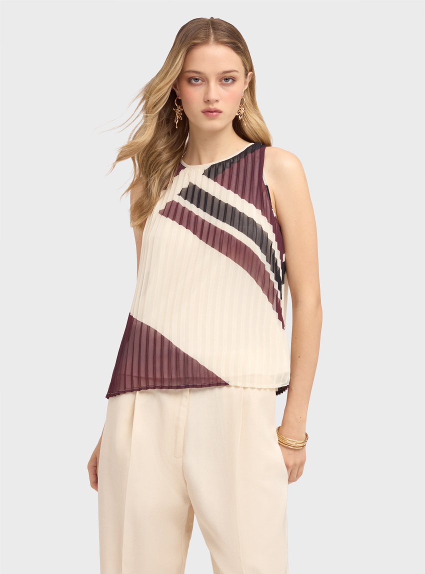 Motivi Pleated georgette top with print - Bordeaux