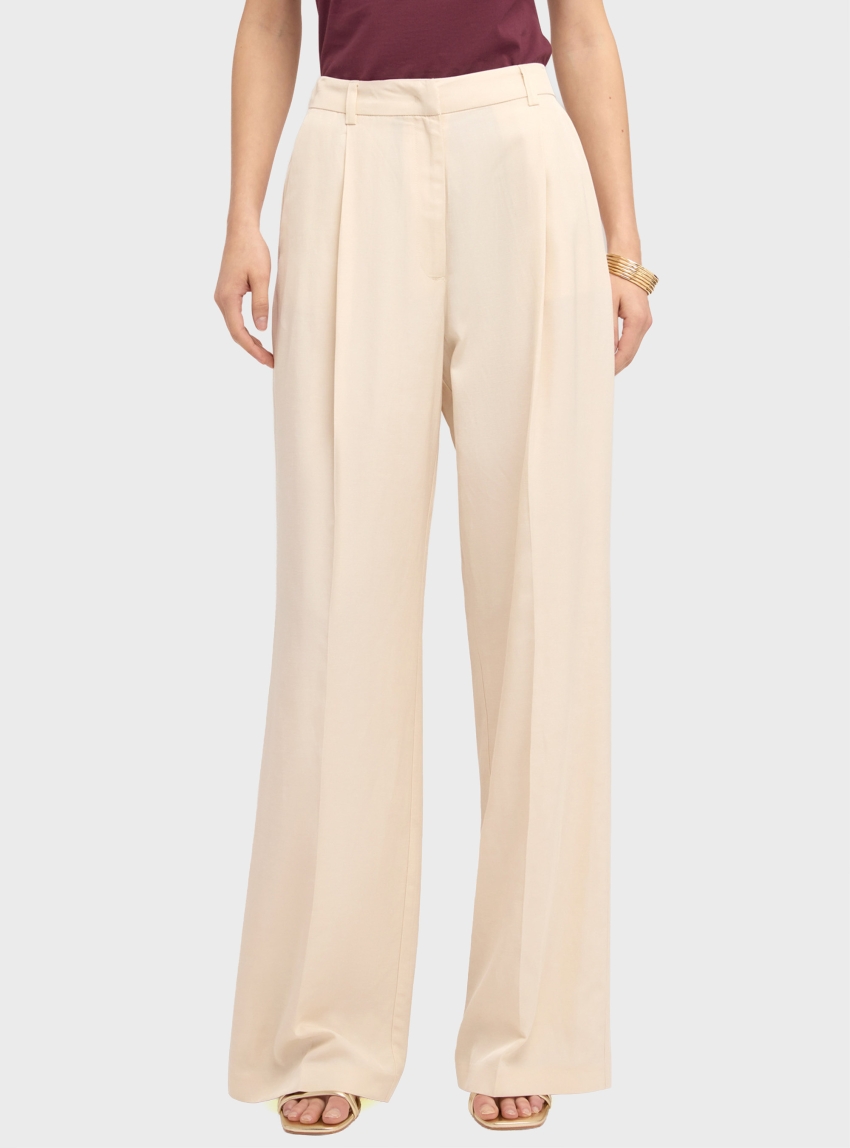 Motivi Wide-leg linen blend trousers with pleats - Ecru