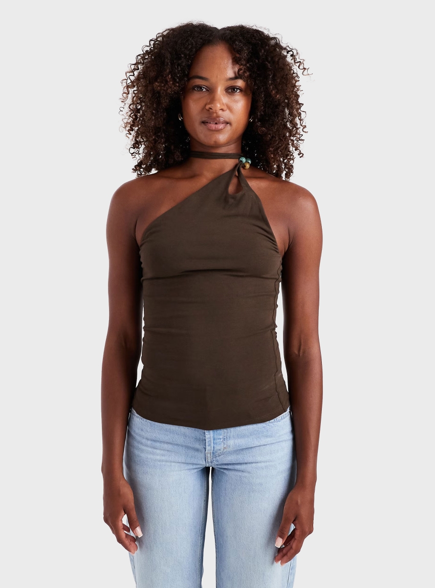 Topshop Marta One Shoulder Top - Brown