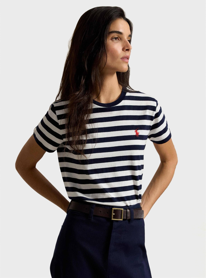 Polo Ralph Lauren Striped Classic Fit Cotton Jersey Crewneck Tee - Navy