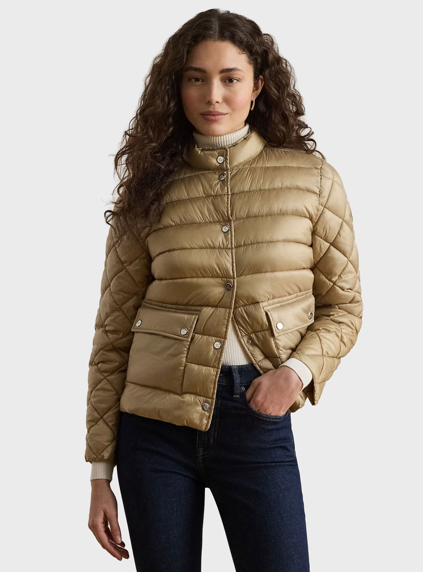 LAUREN Ralph Lauren Quilted Mockneck Puffer Jacket - Tan