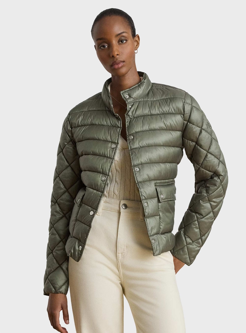 LAUREN Ralph Lauren Quilted Mockneck Puffer Jacket - Light Olive