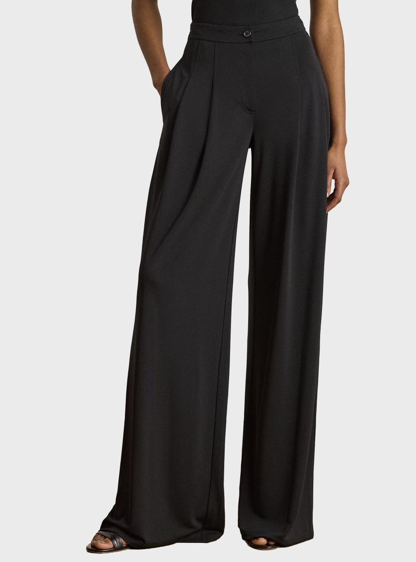 LAUREN Ralph Lauren Pleated Stretch Jersey Wide-Leg Trousers - Black