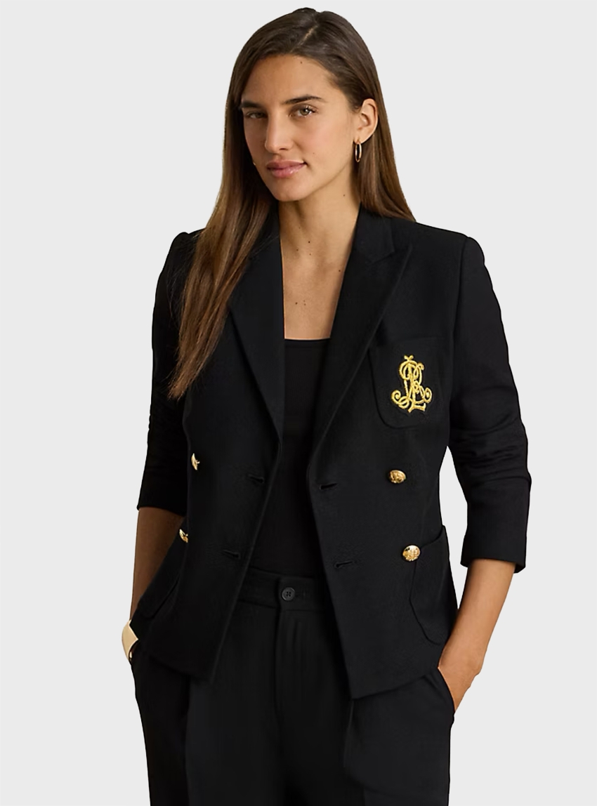 LAUREN Ralph Lauren Double-Breasted Stretch Piqué Blazer - Black
