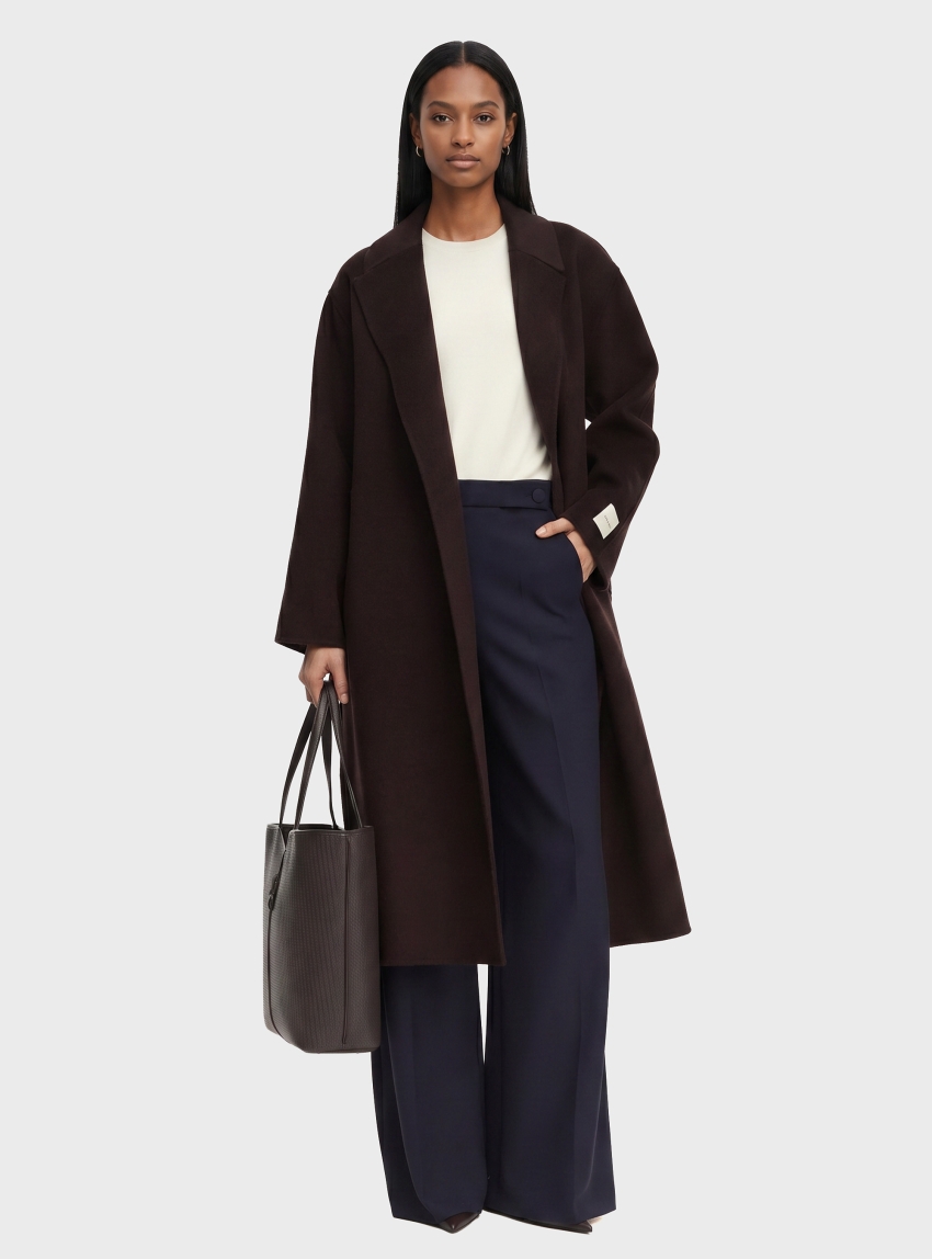 Calvin Klein Classic Wool Wrap Coat - Dark Brown