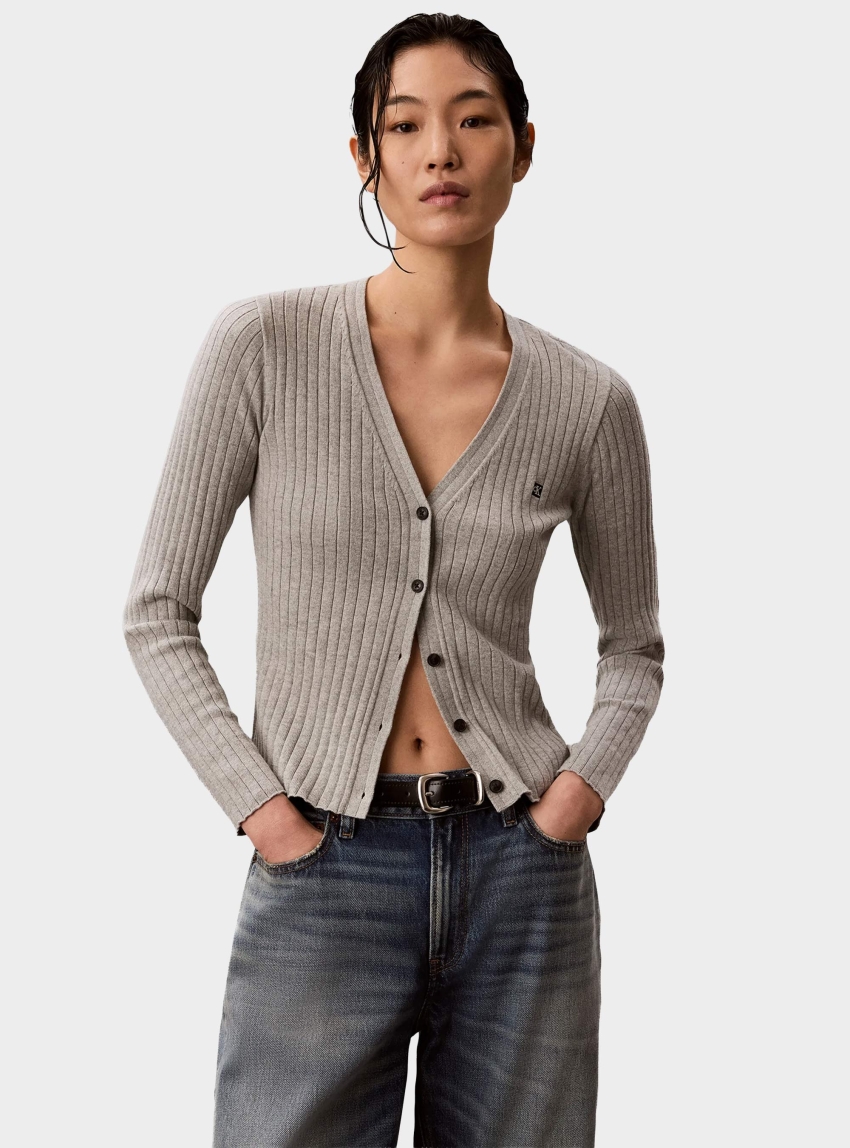 Calvin Klein Cotton Rib Cardigan - Grey Melange