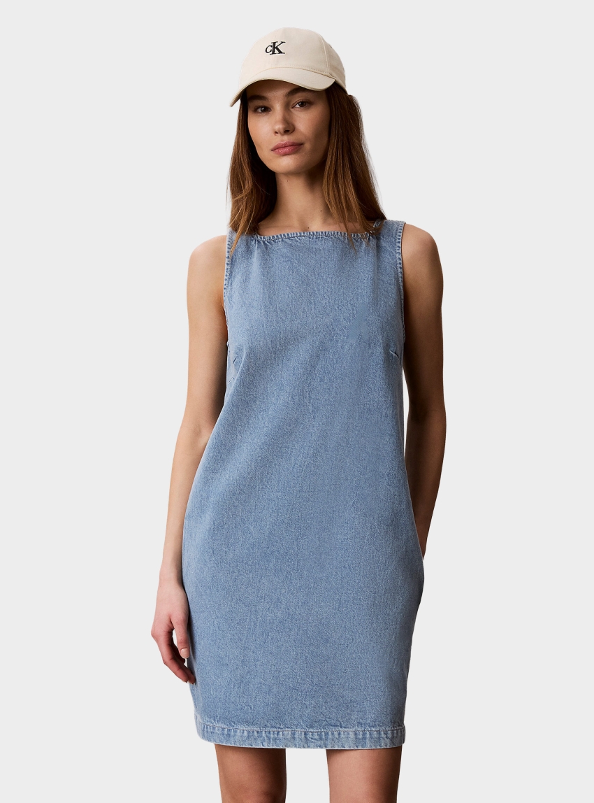 Calvin Klein Denim Mini Shift Dress - Light Aged Denim