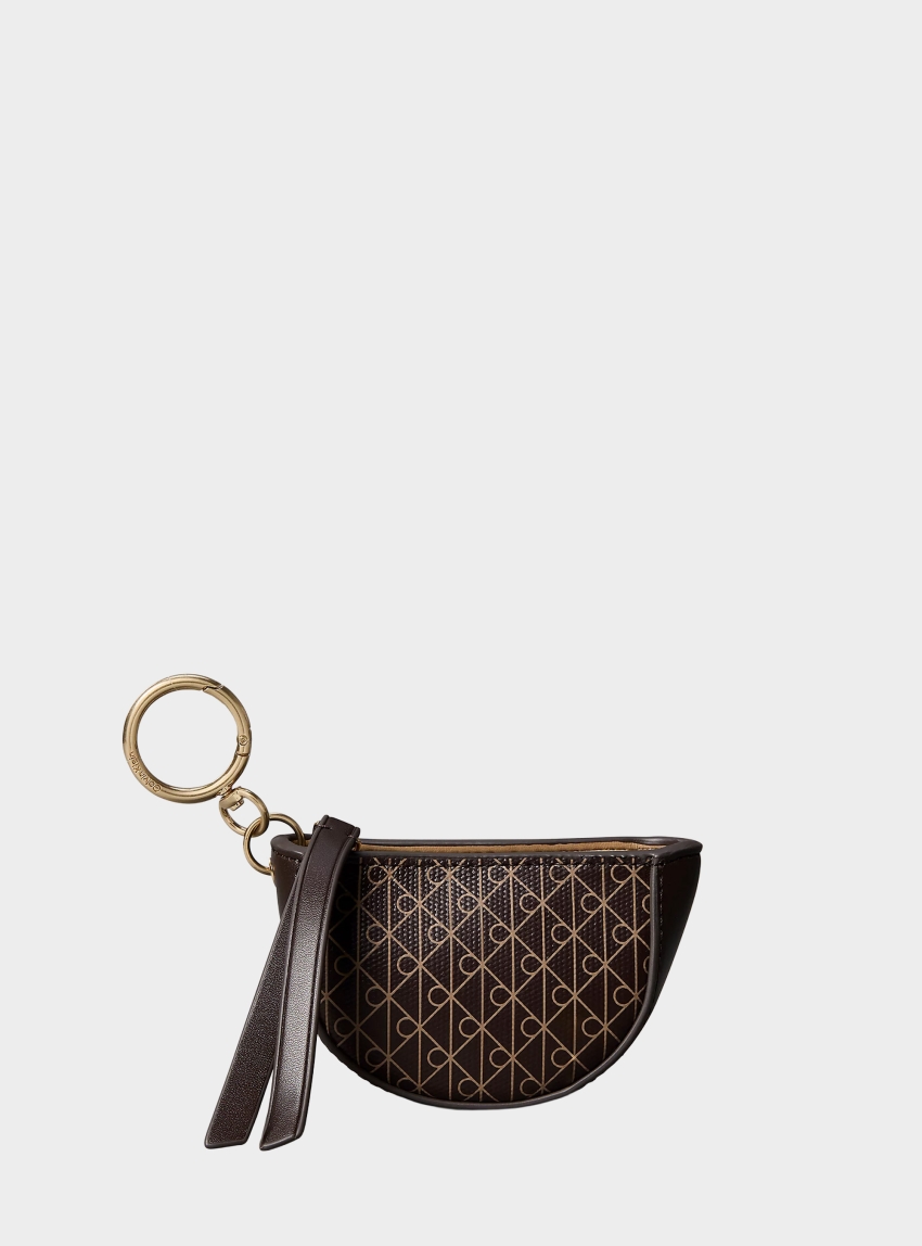 Calvin Klein Emblem Logo Mini Zip Pouch Bag Charm - Brown
