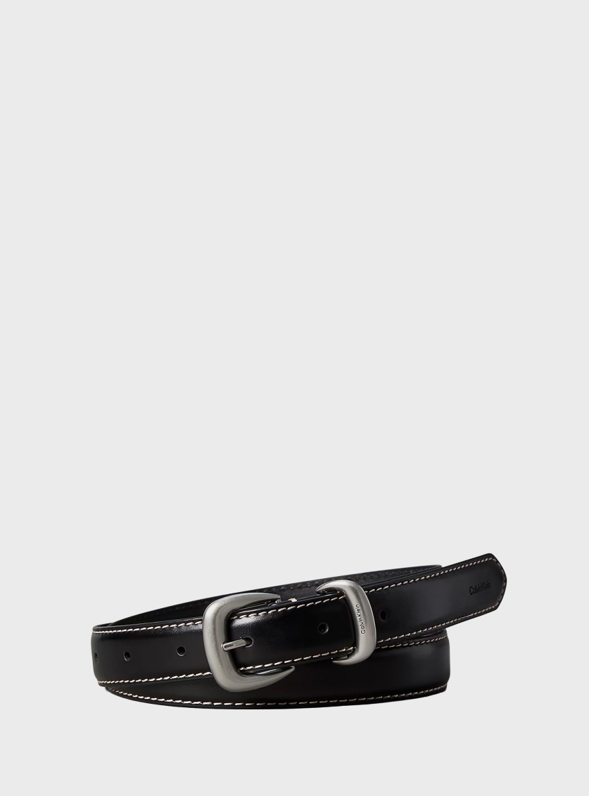 Calvin Klein Leather Sculpted Hardware Belt - Black