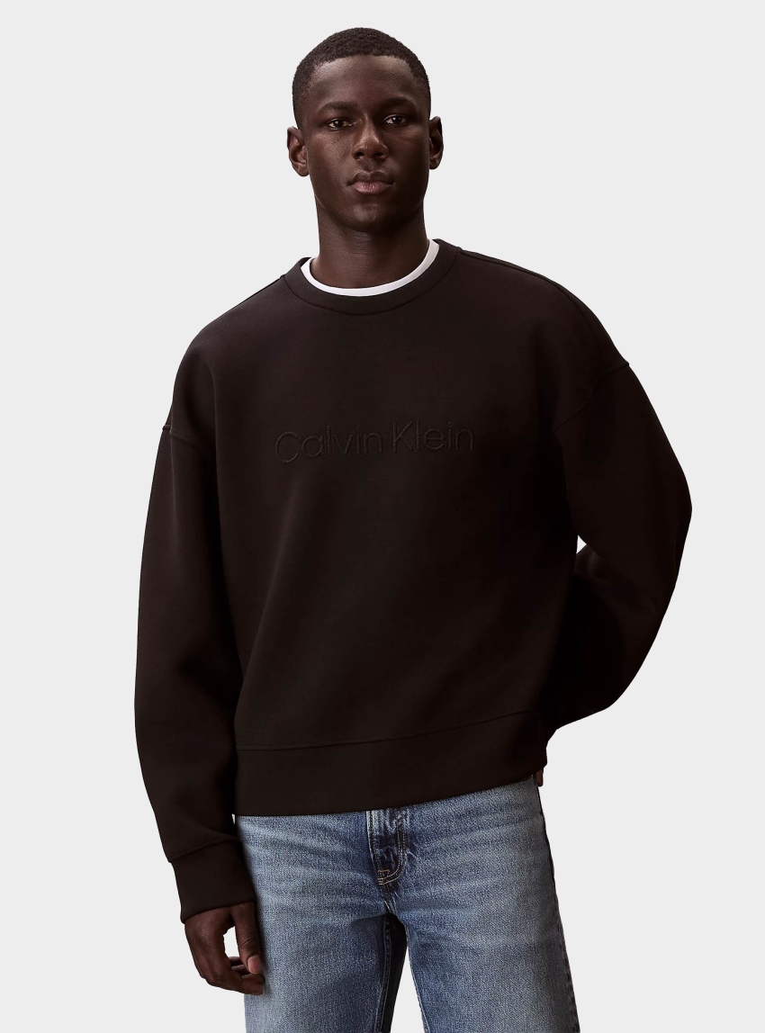 Calvin Klein Relaxed Embossed Logo Sweatshirt - Black