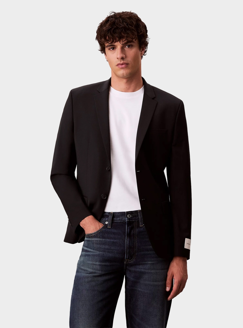Calvin Klein Slim Tropical Wool Blazer - Black