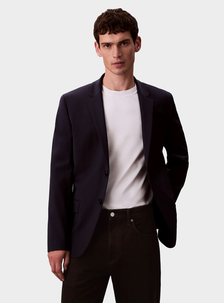 Calvin Klein Slim Tropical Wool Blazer - Blue