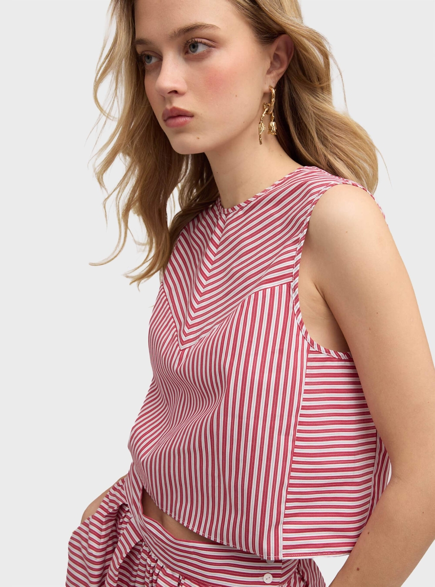 Motivi Striped poplin crop top - Red