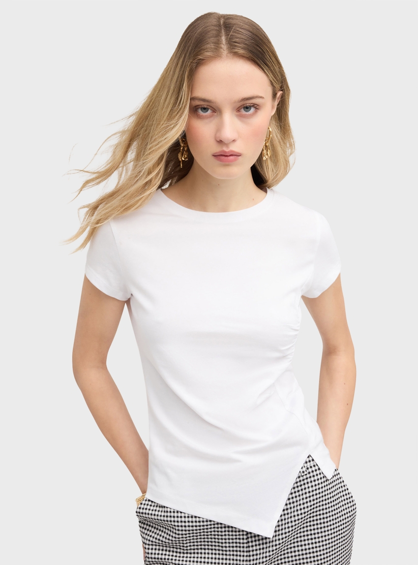 Motivi T-shirt with asymmetric side draping - White