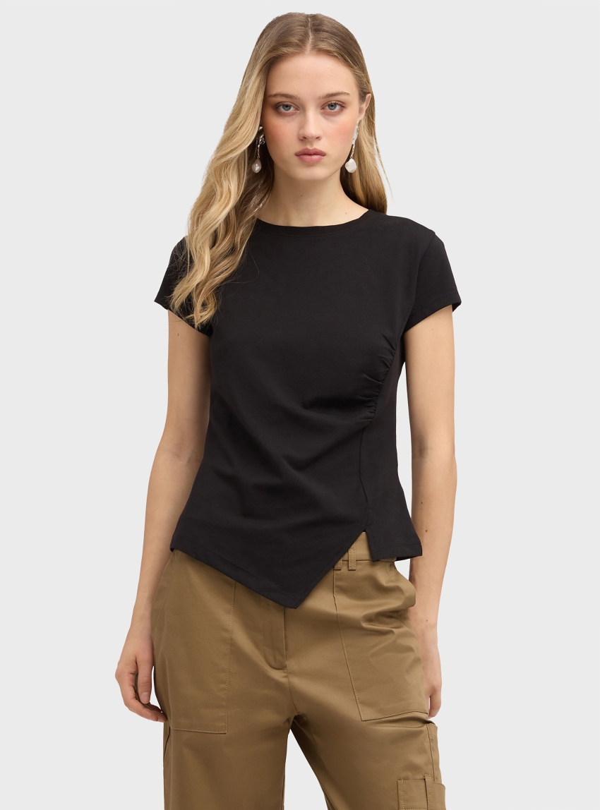 Motivi T-shirt with asymmetric side draping - Black