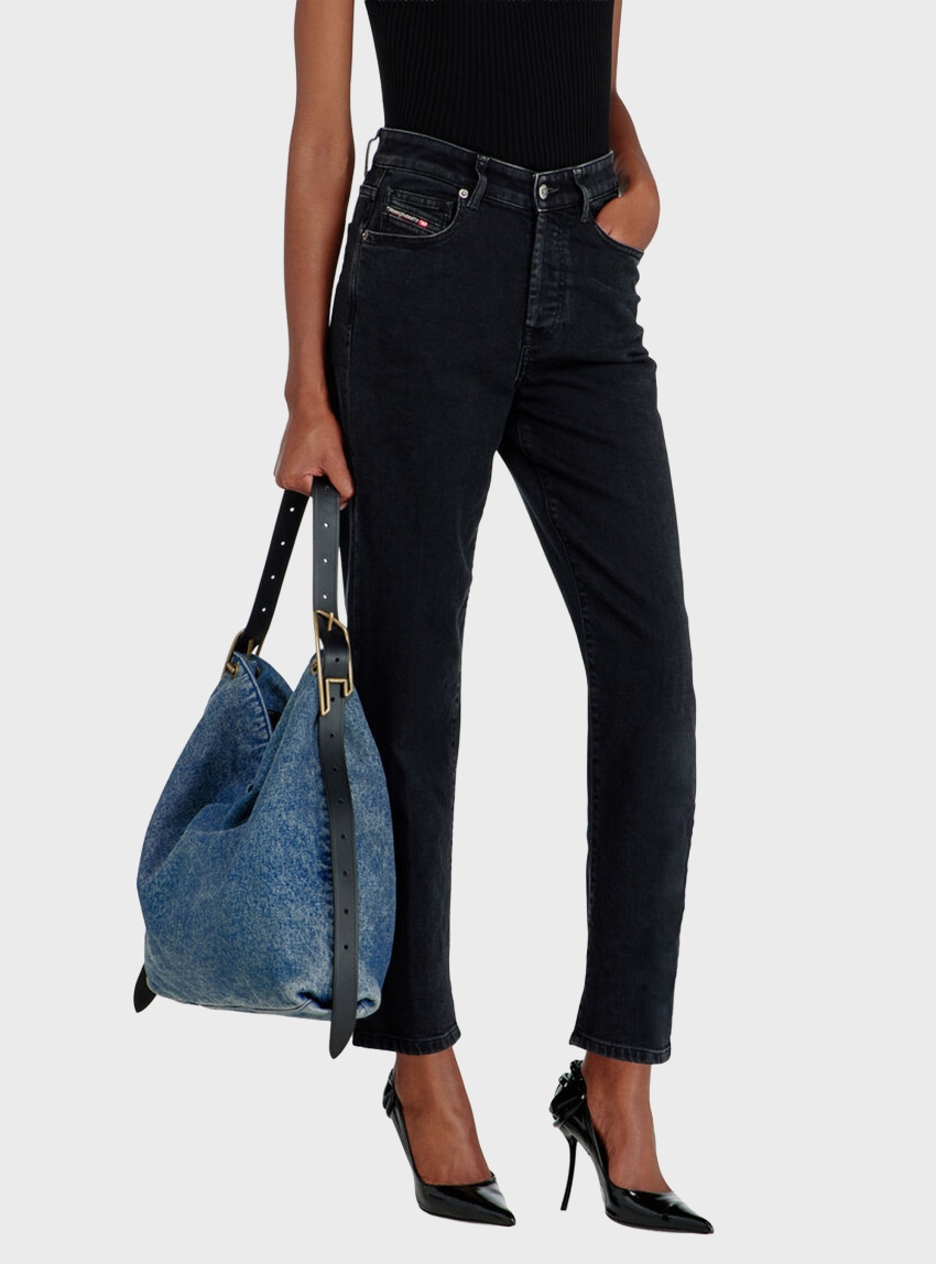 Diesel 1981 D-Went High Waist Regular Jeans - Black Denim