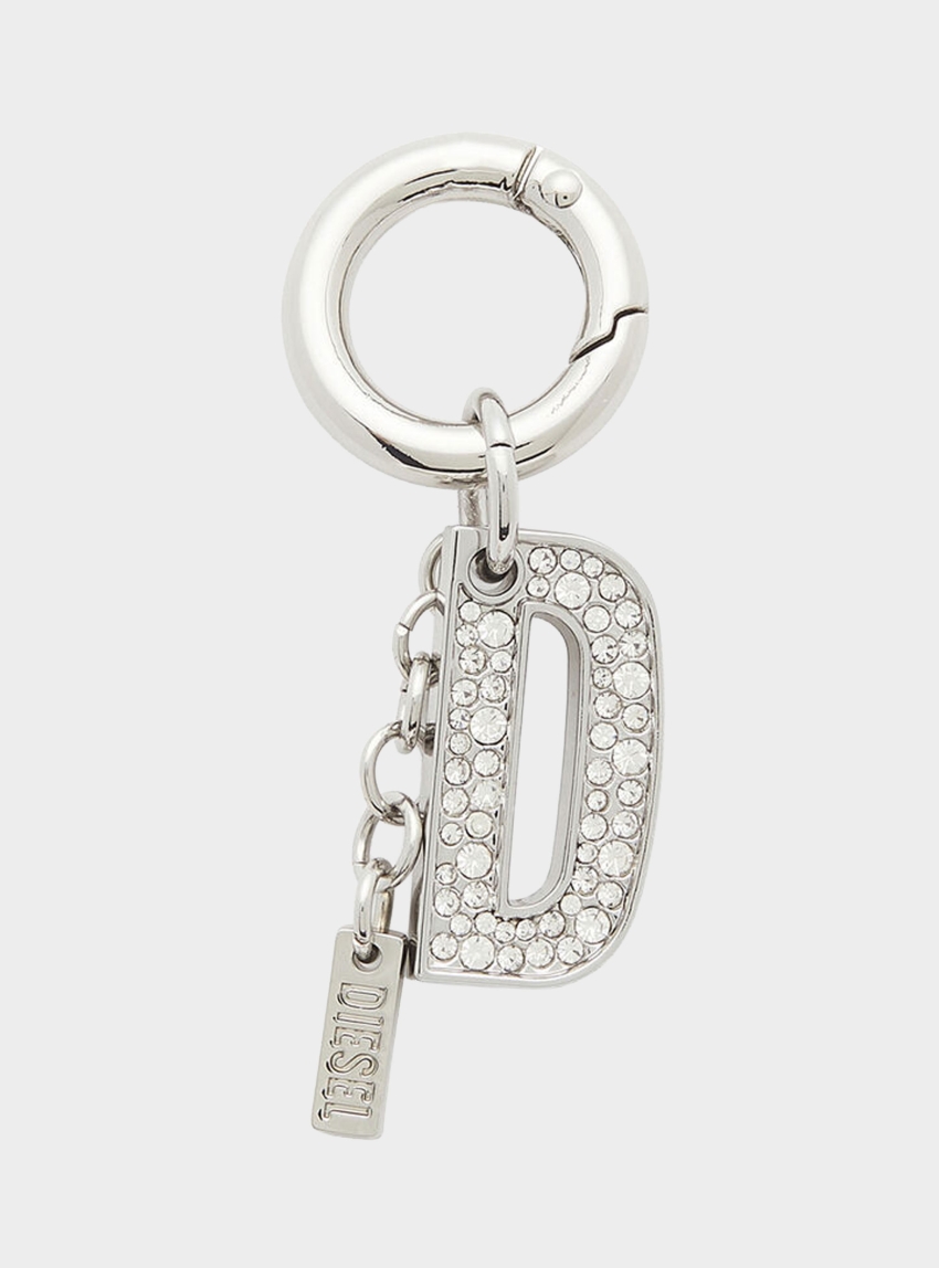 Diesel Charm-D Metal Keyring Charm With Crystal D - Silver