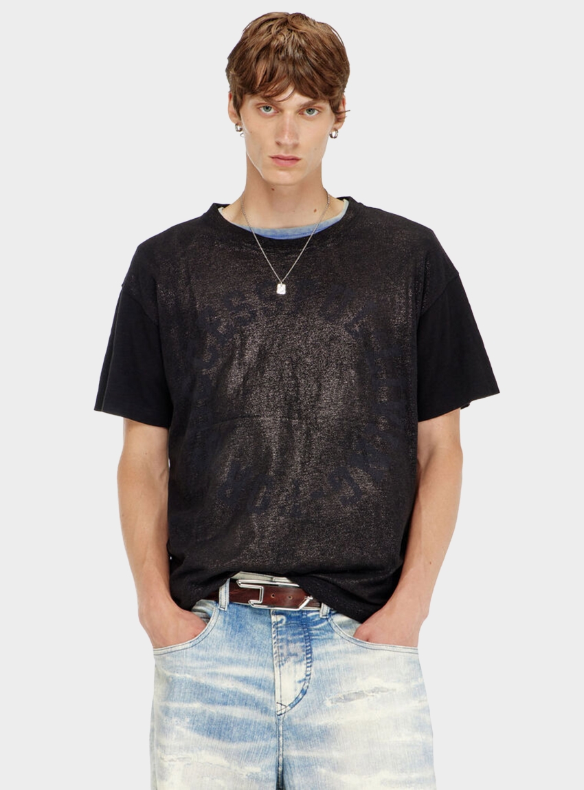 Diesel T-Norm-Aa2 T-Shirt With Foil Print - Black & White