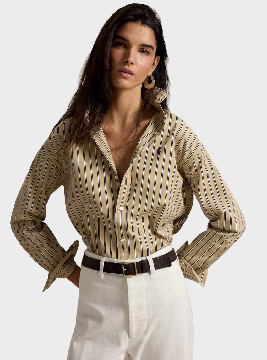 Polo Ralph Lauren Relaxed Fit Striped Cotton Shirt - Tan